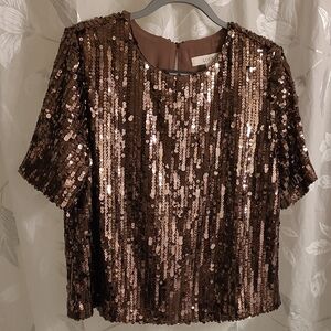 LOFT Shimmering Bronze Sequin Blouse. Pit To Pit Is 22", Length 22".